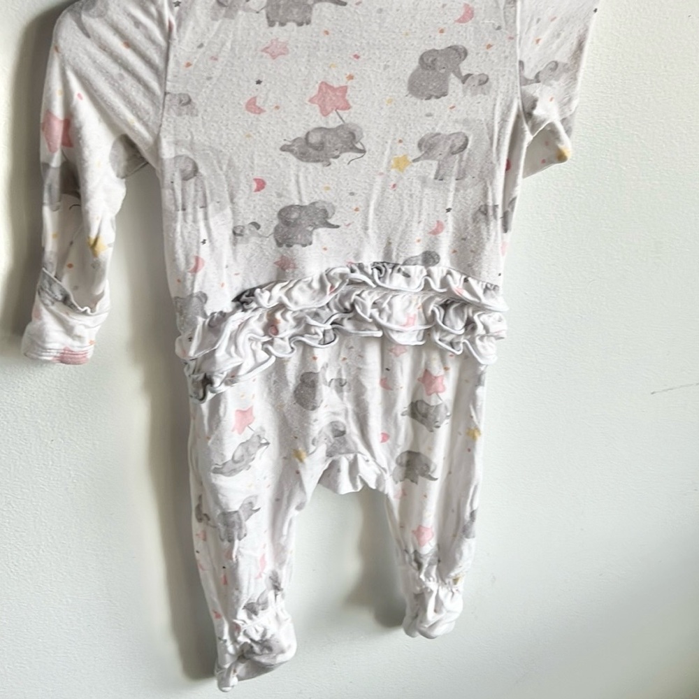 Angle Dear Viscose Bamboo Elephant Print Ruffle Bottom Zippered Footy pajamas - Picture 3 of 8